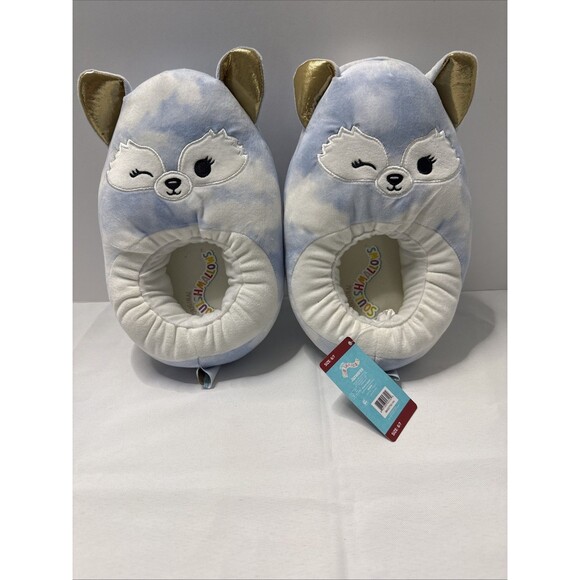 Jazwares Shoes - Squishmallows Melani Arctic Fox Plush Adult Sz 6/7 Blue White Gold Ear Slippers